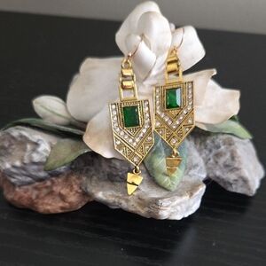 Elegant Gold and Green Geometric Earrings